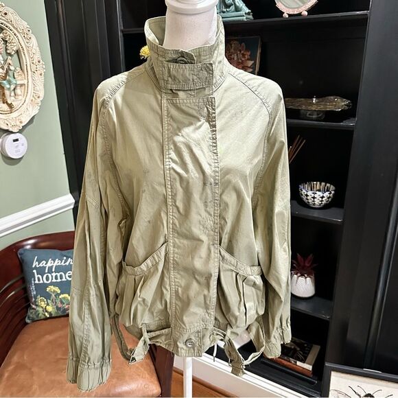 Free People Womens Parachute Jacket Military Green Slouchy Splatter Size Small - Picture 1 of 13